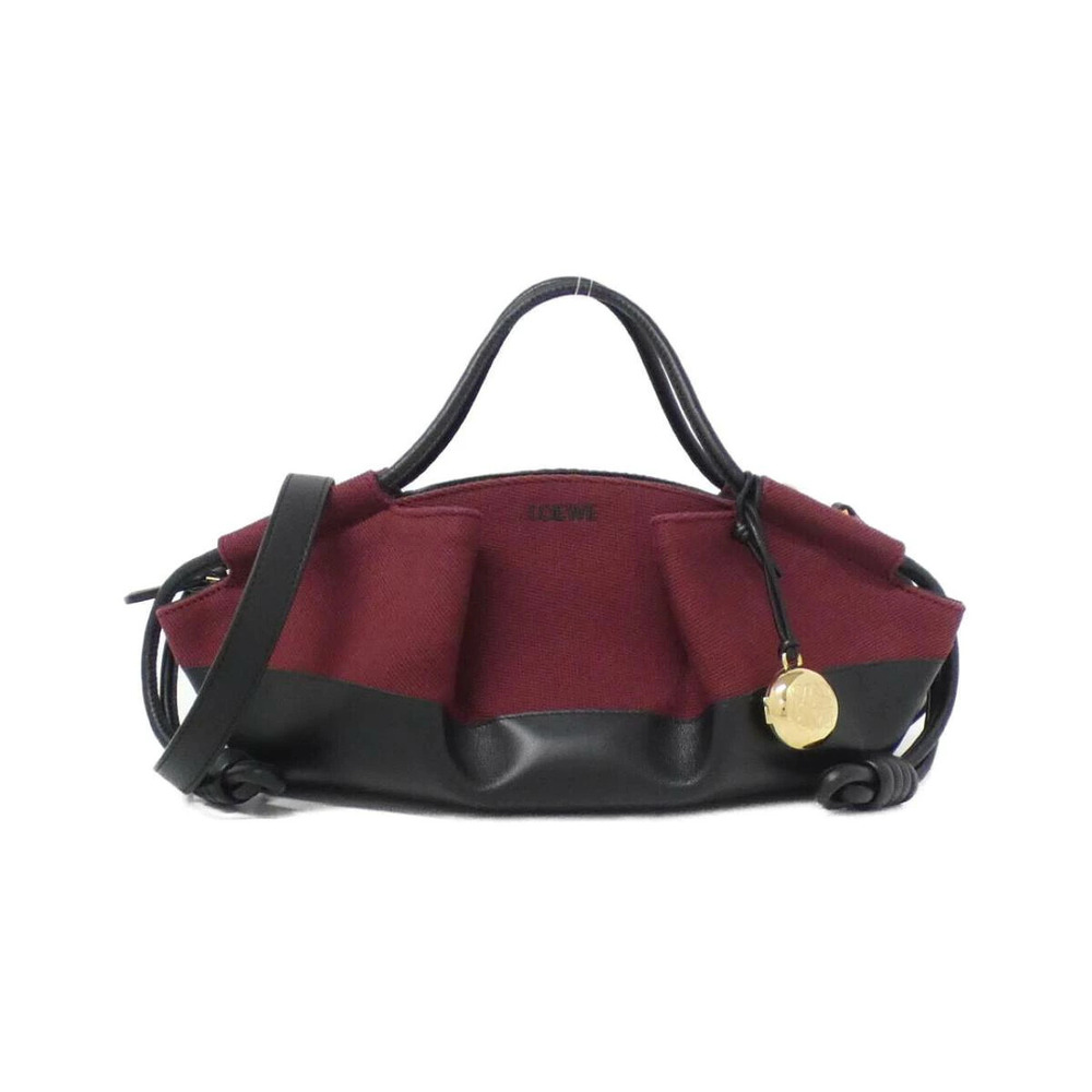 Loewe Paseo Handbag bicolour canvas calfskin leather burgundy Red